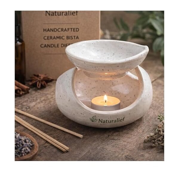 Vista Ceramic Oil Burner with 2 Tea Lights | Perfect for Home Décor & Relaxation | Air Freshener for Home, Bedroom, Yoga & Office | Valentine Day Special | Aroma Oil Diffuser